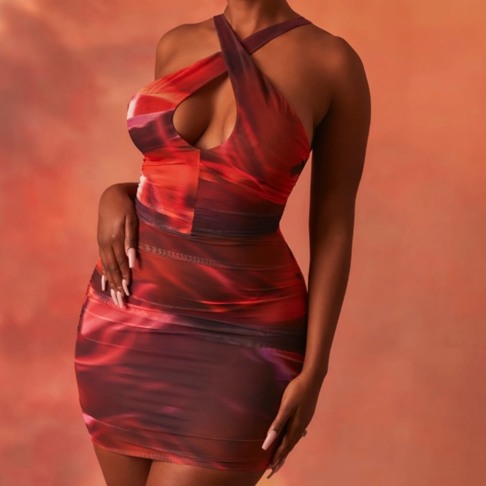 Oh Polly - Out of This World Crossover Ruched Mini Dress